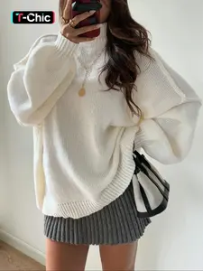 Women's Chunky Knit Sweater, High Neck Loose Fit Lantern Sleeve Drop Shoulder Thick Warm Pullover, Fall Winter Casual Long Sleeve Top Knitwear