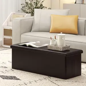 COSTWAY - 43 Inches Folding Storage Ottoman Bench Foot Rest Stool End of Bed Bench-Brown COSTWAY - 43 Inches Folding Storage Ottoman Bench Foot Rest Stool End of Bed Bench-Brown