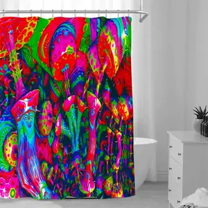 Colorful Mushroom Pattern Shower Curtain, 1 Count Waterproof Bathroom Curtain with 12pcs Hooks, Bathroom Accessories, Home Decor Supplies for Bathroom
