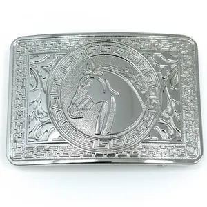 Silver Horse Head Metal Belt Buckle – Western Cowboy Engraved Statement Buckle