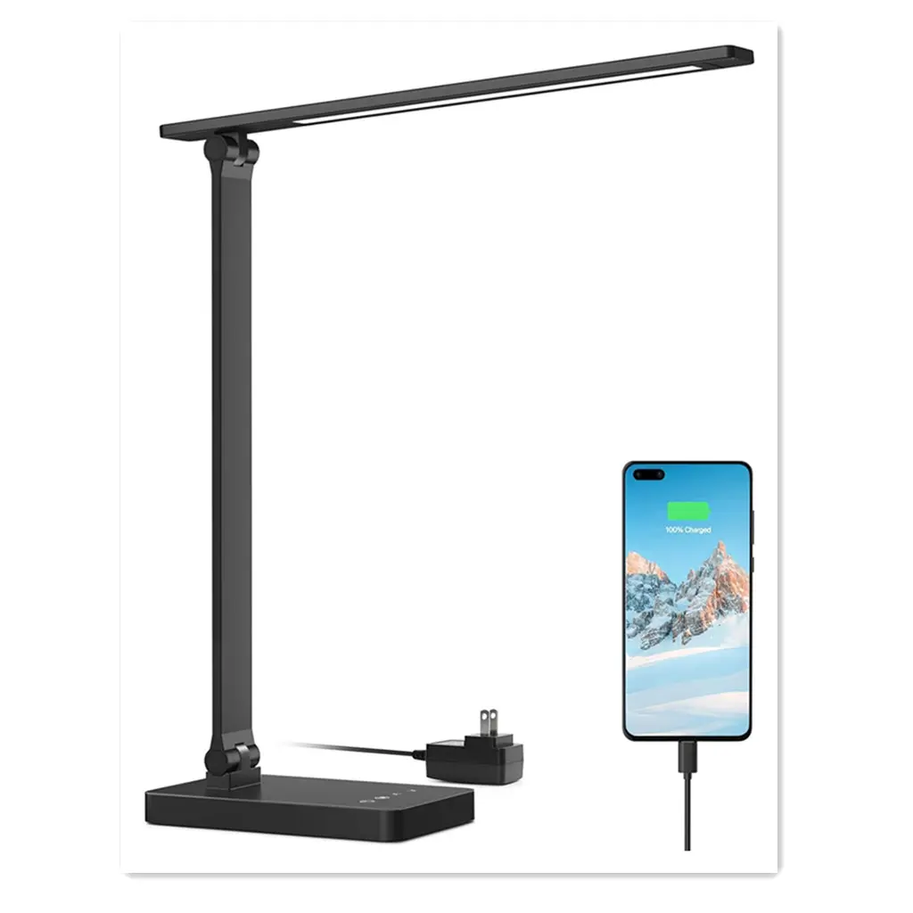 LEPRO Dimmable LED Desk Lamp - USB-Powered, Anti-Glare, Compact, Adjustable, Touch Control, 3 Color Modes, 5 Brightness Levels, Minimalist Design, Charging Port, Home Office Desktop Reading Light (White), Adjustable Desk Lamps, Anti-Glare Desk Lamps