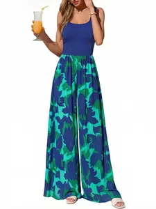 New Summer Casual Sleeveless Square Neck Tank Top and Baggy Loose Wide Leg Pants Set, Women's Printed Two-Piece, Trendy Fashion Wear, Clothes