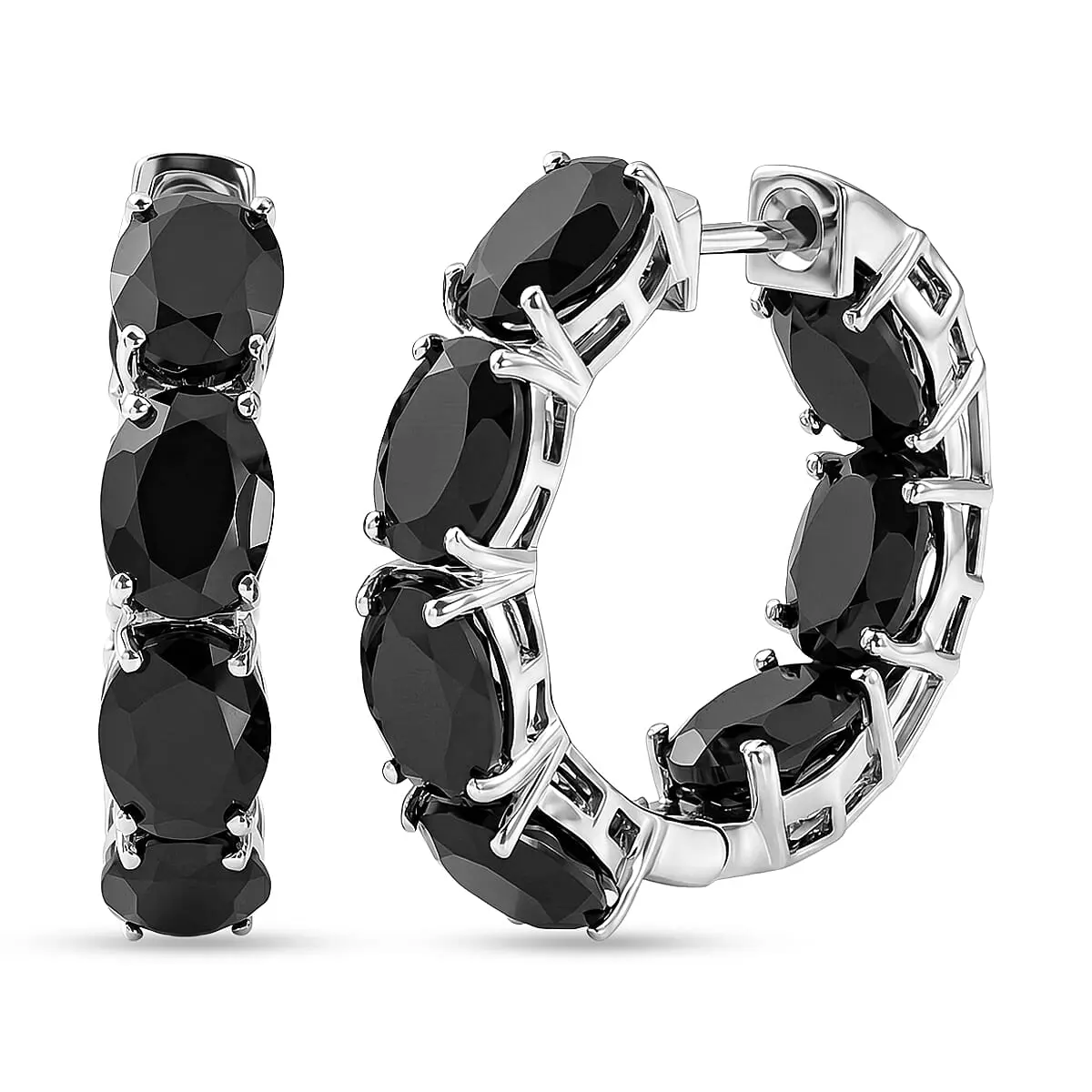 EverTrue Thai Black Spinel Hoop Earrings in Platinum Bond 22.00 ctw