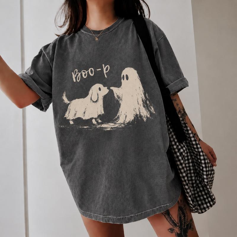 Comfort Colors Vintage Boo-p Ghost Dog T-shirt, Funny Halloween Dog Mom Shirt