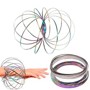 Flow Ring Spinner Ring Arm Toy -5.1" Color Rust Resistant Stainless Steel Infinity Loop Flow Rings with Changing Colors & Geometric Spin- Flat Folding, Entertaining Geometric Magic Bracelet with Calming Effect Gift to He and Her
