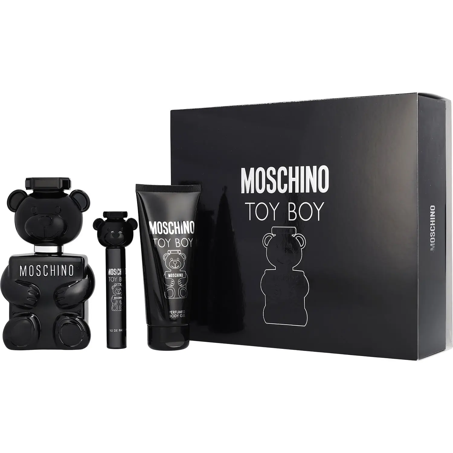 Moschino Toy Boy Set-Eau De Parfum Spray 3.4 Oz & Perfumed Body Gel 3.4 Oz & Eau De Parfum Spray 0.33 Oz Mini For Men Moschino Toy Boy Set-Eau De Parfum Spray 3.4 Oz & Perfumed Body Gel 3.4 Oz & Eau De Parfum Spray 0.33 Oz Mini For Men