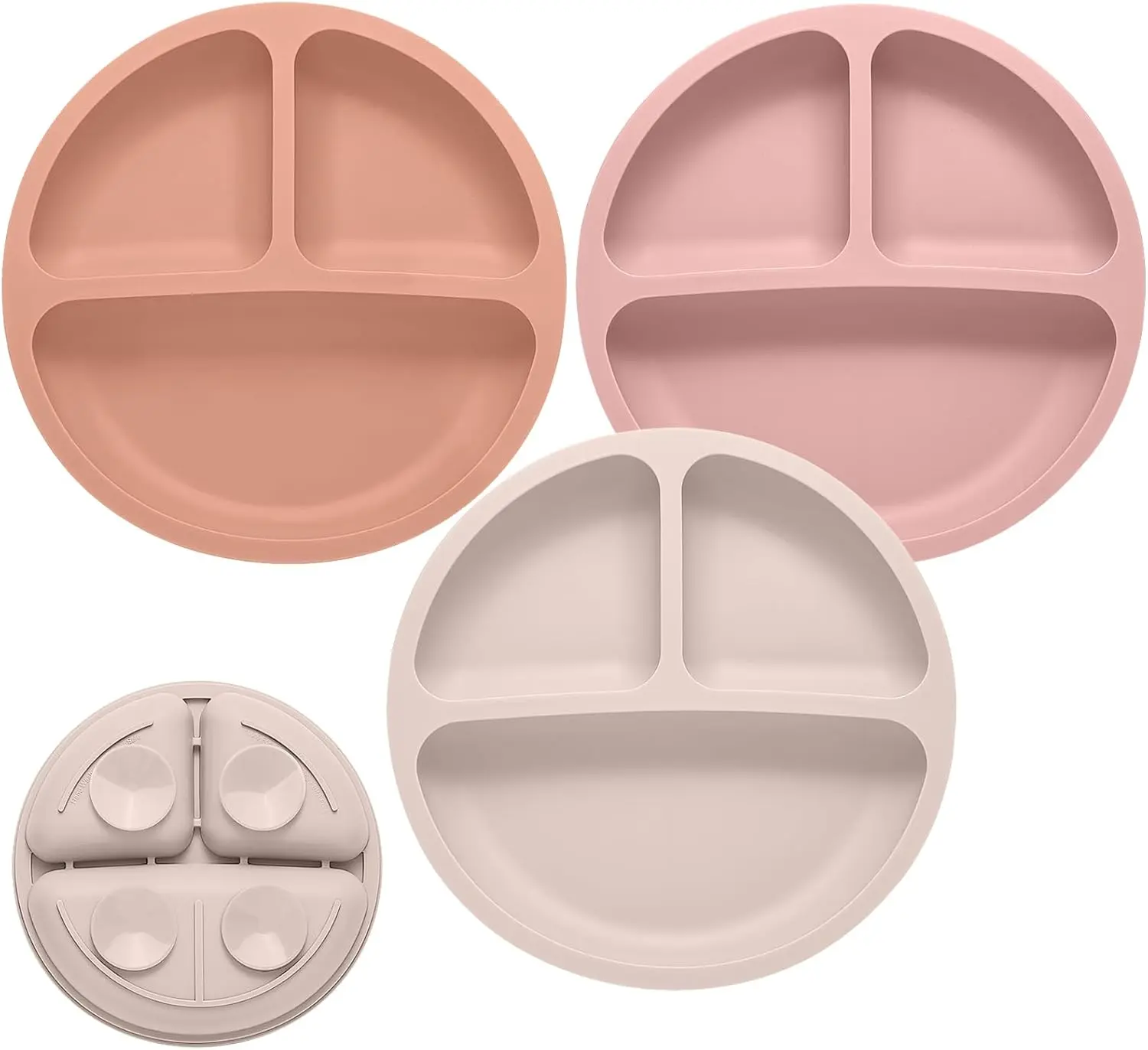 Plates, 3 Pack Divided Suction Plates for ,  Grade   Plates, , Non-slip,  Led  Supplies, Microwave & Dishwasher Safe