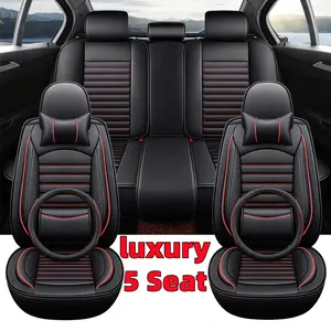 Luxury 5-Seat Full Set Car Seat Cover PU Leather Waterproof Wear-Resistant Durable Soft Comfortable Firmly Wraps Waist Fully Enclosed