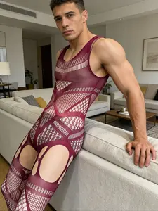 Men's Sexy Fishnet Stockings, Erotic One-Piece Pantyhose, Hollow Out Transparent Knit Elastic Socks, Adult Costume Accessories