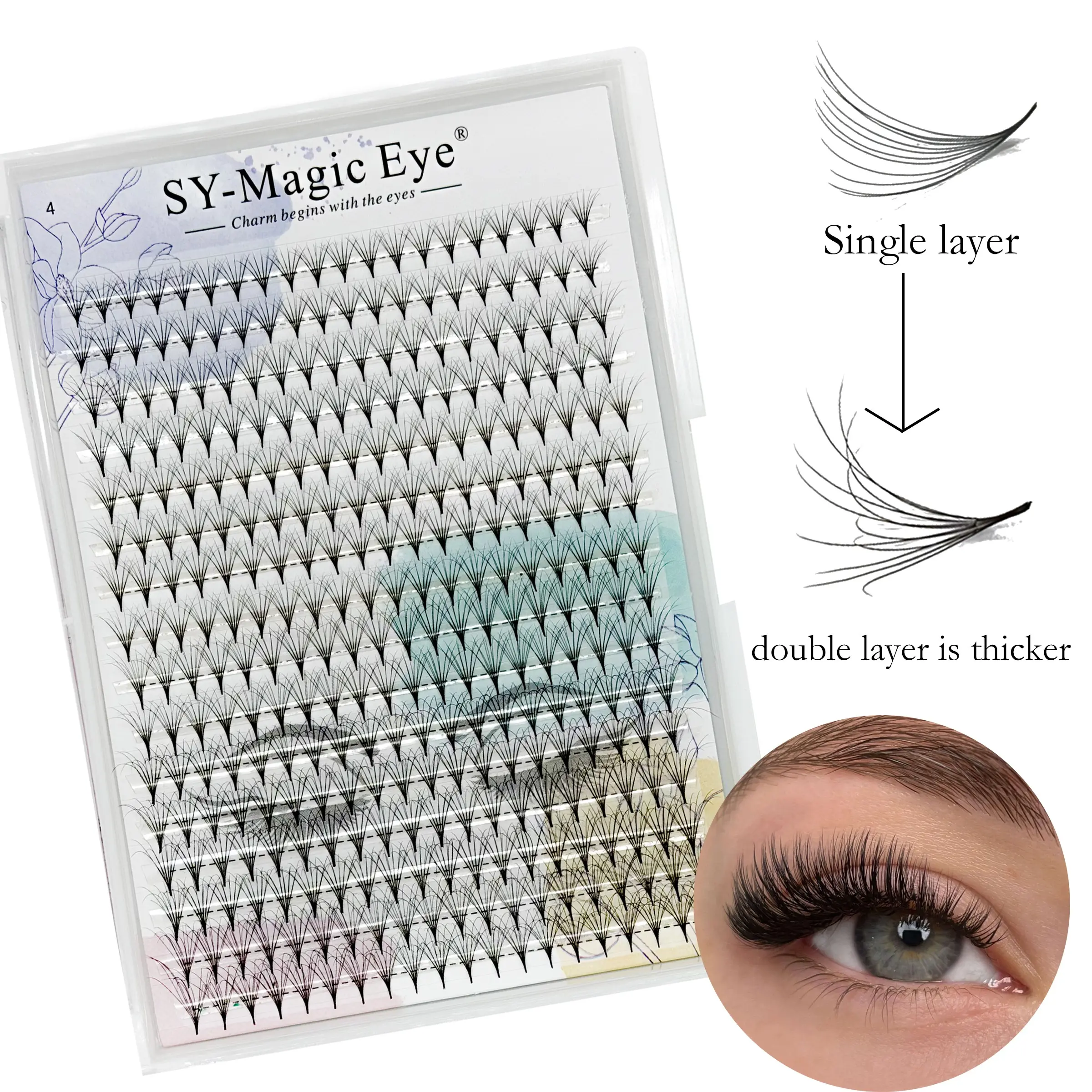 320 Pcs/box, Double Layer, 12D, 9-16mm Mixed Lengths, Curl C+D, Thickness 0.05mm, Cluster eyelashes, False Eyelashes Extensions, Premade Fans Eyelash Extensions, Volume Lashes, Volumized False Eyelashes
