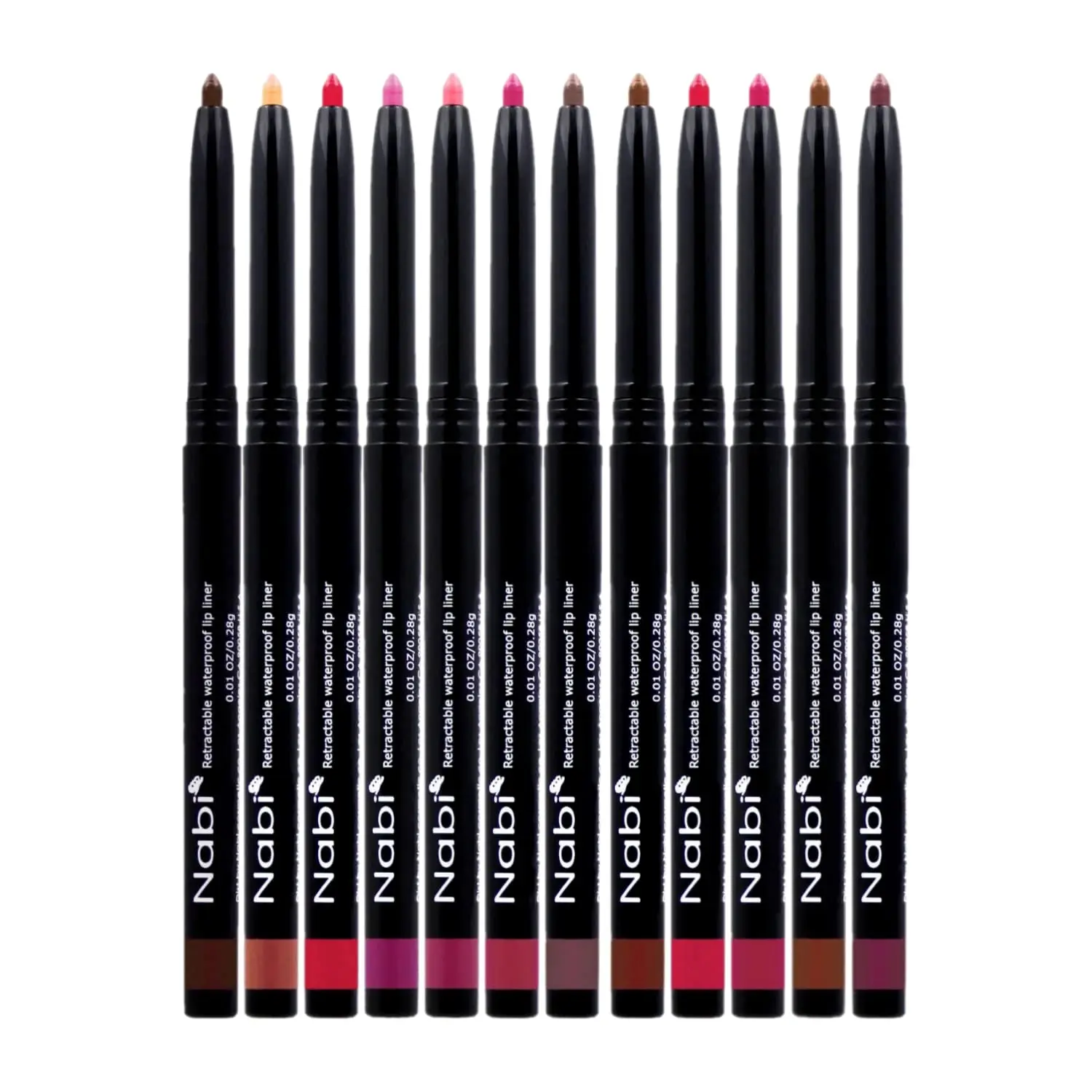 Nabi 12 pcs Retractable Waterproof Lip Liner Set, Roll It Up Auto Lip Pencil, Long Lasting Fade Resistant Eyeliner Lipliner