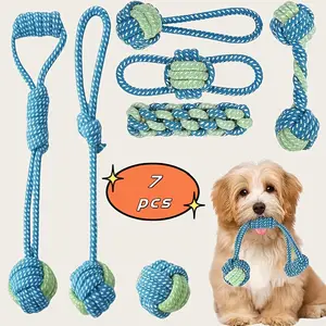 7pcs Durable Chew Resistant Dog Toy Set, Teeth Grinding Tough Toys, Interactive Tough Chewer for Active Pets, Fun Training Rope Toys for Dogs