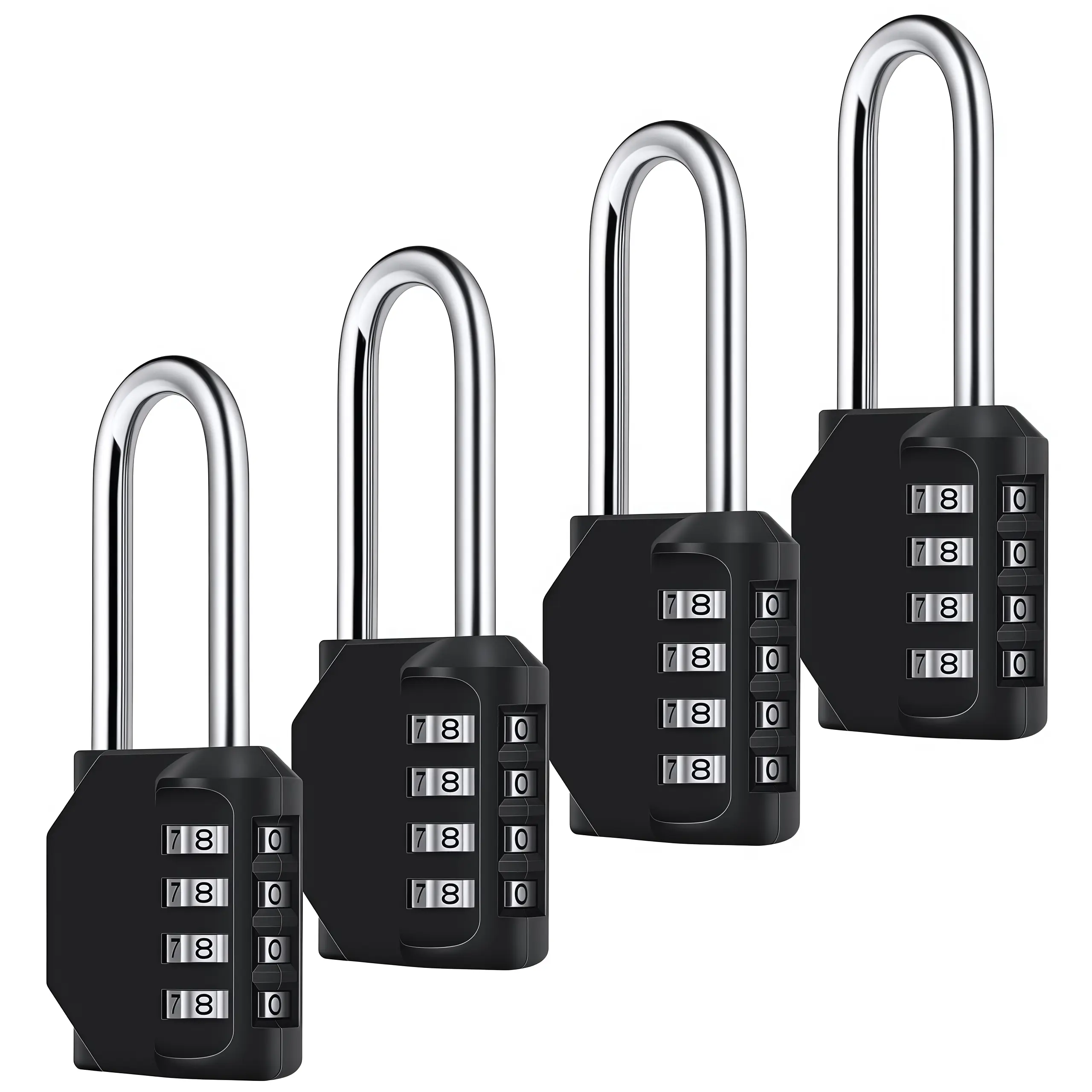 LMMAKE 4PCS Premium Resettable 4-Digit Combination Padlock, Keyless Weatherproof Black Code Lock, Ideal for Gym Lockers, Storage Units and Industrial Cabinets