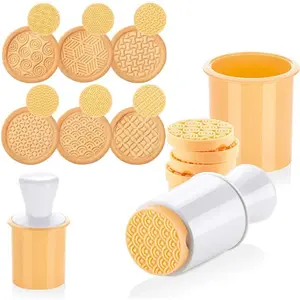 Silicone Cookie Stamps Set for Baking, 6pcs Geo Geometric Figure Cookie Stamps with Handle, High Heat Resistant to 480°F, Yellow Color