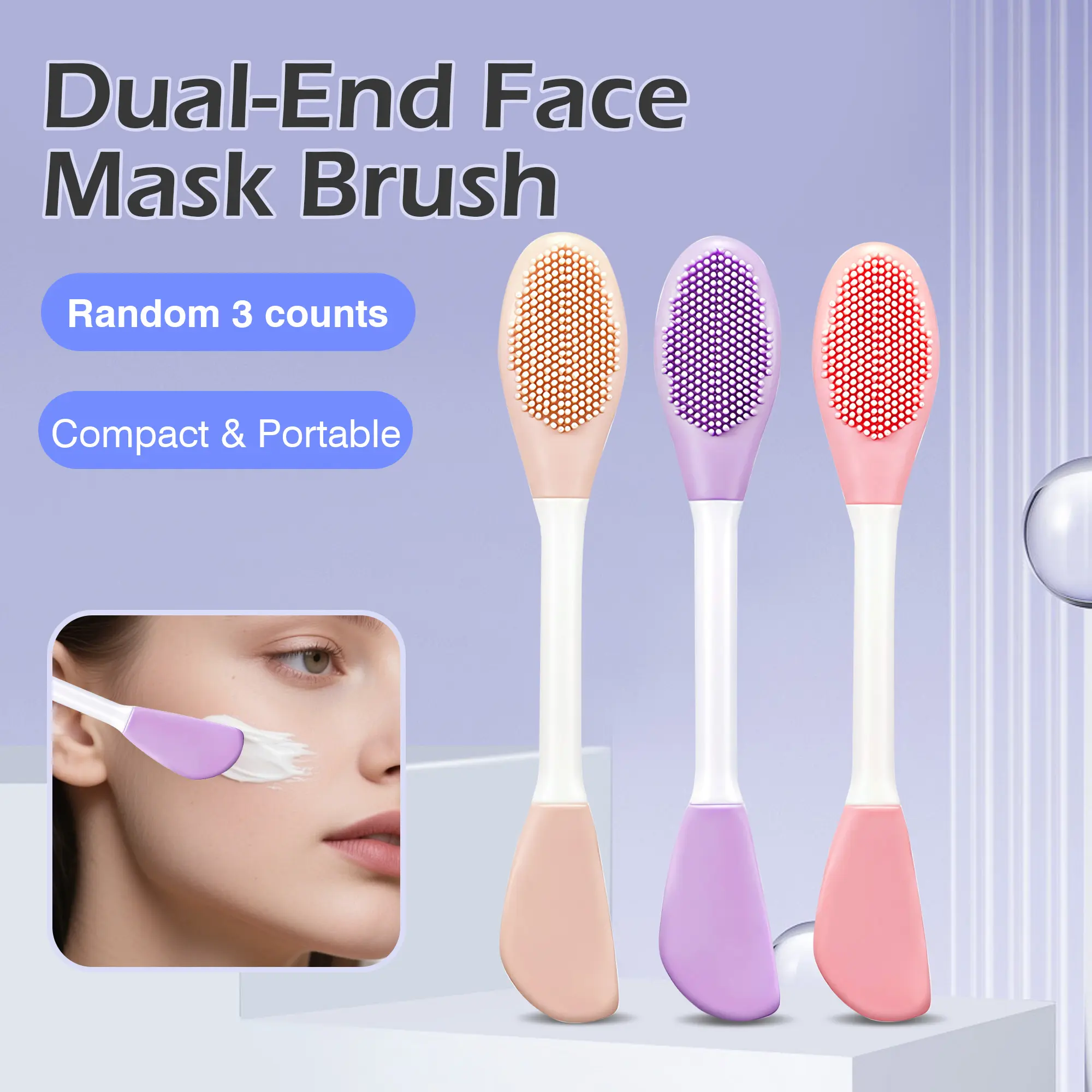 3 Counts  double-ended facial cleansing brush, skin-friendly material for daily facial cleansing use