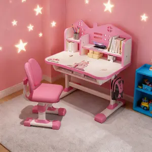 Desk Chair Set for Kids Furniture Multi Bookstand Widened Desktop Adjustable Height Study Table with Drawer Scientific Separation Design