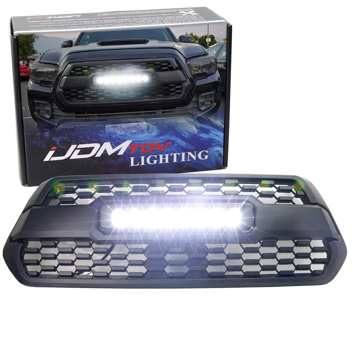 iJDMTOY 80W Grille Mount LED Light Bar Kit For 2016-2023 Toyota Tacoma, Incl (1) 80W High Power LED Lightbar, TRD Lettering Position Grill Mount Brackets, Relay Wiring w/On/Off Switch