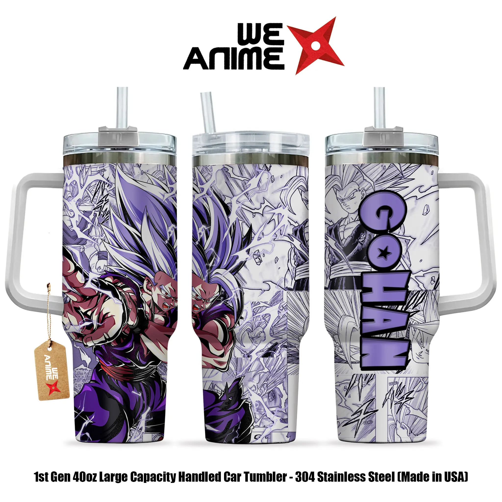 WEXANIME Collection Gohan Beast Ultimate Warrior Personalized 20oz/40oz Stainless Steel Tumbler with Handle, Double-Wall Vacuum-Insulated Travel Mug, Leak-Resistant Coffee Cup, Reusable Drinkware, Gift for Dragon Ball Fans
