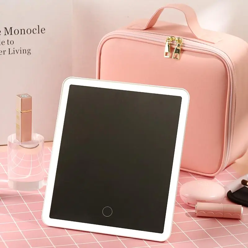 Travel Makeup Bag with LED Light, 1 Count Rechargeable Makeup Case with Mirror, Cosmetic Makeup Box Organizer, Vanity Case for Women, Makeup Storage Bag