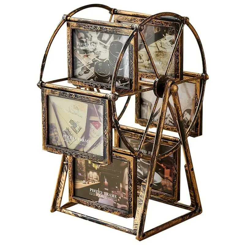 Vintage Ferris Wheel Rotating Photo Frame Stand, Kids Room Home Office Dorm School Desk DIY Decor, Classic Rectangular Picture Frame, Sturdy Frame Design, Picture Frames for Desk, Home Decoration, Framed Decor, Home Decor Accessory