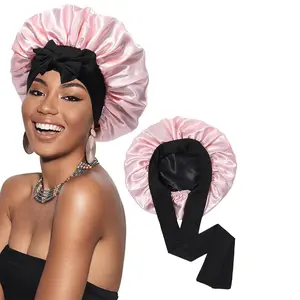 Satin Bonnet Bonnet for Sleeping Sleep Cap Double Layer Hair Bonnet with Elastic Tie Band for Curly Hair Night Cap