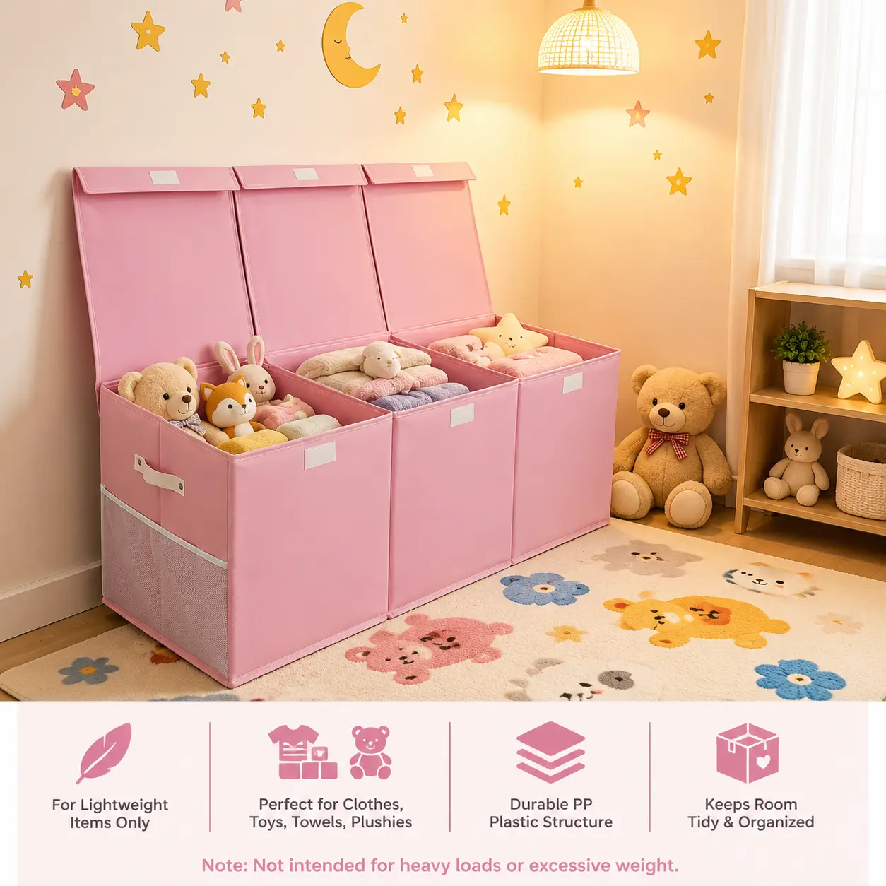 Collapsible Compartmentalized Durable Storage Organizer Chest with Dustproof Lid - Home Organization Storage for Kids’ Bedroom, Closet, Nursery