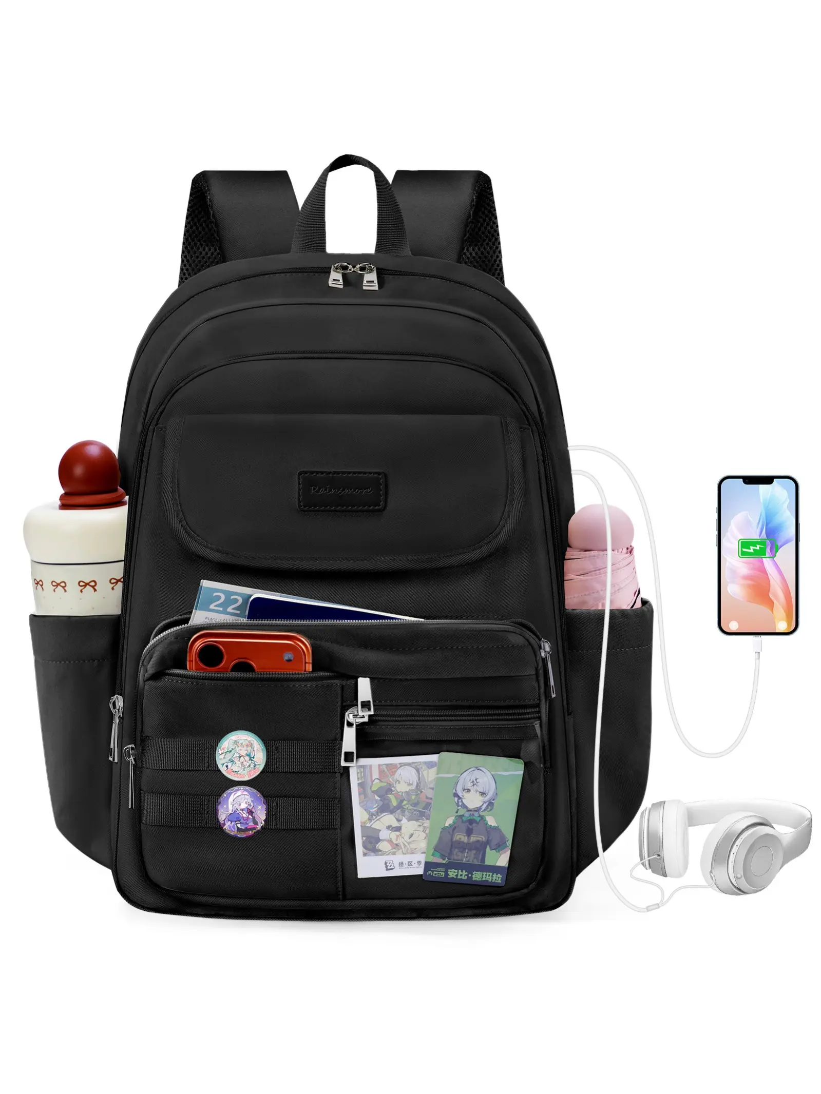 Girls' Backpack with USB Charging Port, Fashion School Bag, Waterproof Bookbag, Cute Stylish Daypacks, Suitable for Middle School, High School, College, Travel, Multifunctional Travel Backpack, Versatile Backpack, Traveling Daypack, Youth Backpack
