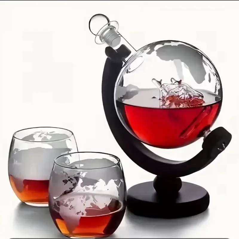 Crystal Globe Decanter Glass Set - Durable Glass Carafe & Glassware, Elegant Design, Versatile Bar Utensils for Whisky and Vodka Lovers, Kitchen Entertaining Use
