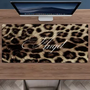 Angel Letter Leopard Print Gaming Mouse Pad, Non-Slip Rubber Base Office Desk Mat, Design Table Mat for Makeup Desk, Computer Accessories, Gift for Young Girls, Gaming Desk Accessory