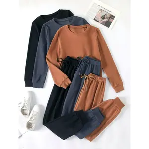 Women's Solid Casual Lounge Sets - Long Sleeve Round Neck Tops & Jogger Pants for Fall - Comfortable Relaxed Fit, Soft Fabric, and Versatile Style