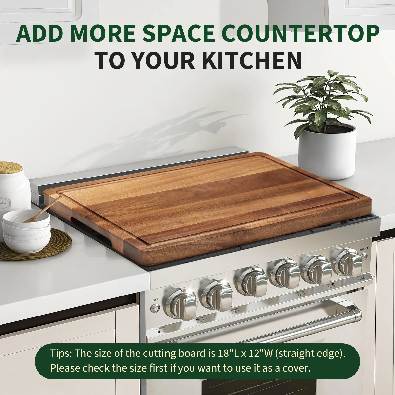 20x15 Inch Acacia Wood Chopping Board, 1.5 Inch Thick Reversible Butcher Block with Juice Groove and Handle for Kitchen