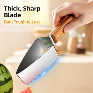 Watermelon Cube Cutter, Stainless Steel Melon Slicer with Wooden Handle, Fast Watermelon Dicer Tool for Fruit Salad