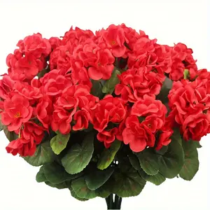 8Pcs UV-Resistant Red Geraniums – Bright Faux Flowers for Outdoor & Indoor Garden, Patio or Home Decor, All-Season Artificial Plants for Plant Lovers, Vibrant Summer Vibe