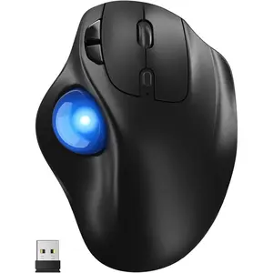 Trackball , 3 Device Connection ( or 2.4G USB Receiver)  Quiet  , 2*AAA  Thumb Laptop Mice with 5 Level DPI for PC/Laptop//Windows Blue