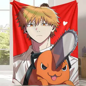 Anime Chainsaw Character Flannel Blanket Cartoon Chainsaw Creature Print Soft Cozy Warm Lightweight Throw Perfect for Bedroom Sofa Office Travel Gift and Home Decor Use