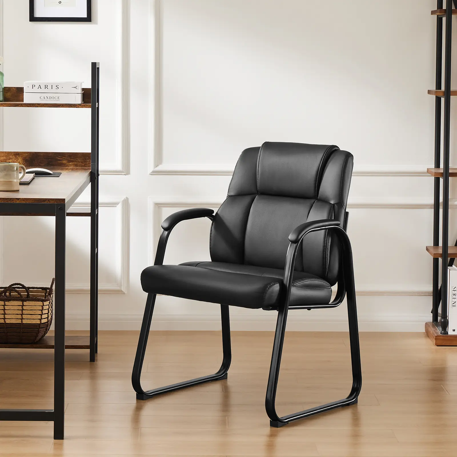 Guest Chair for Office, Waiting Room & Conference – Leather Reception Chair with Padded Armrest – Comfortable for Home & Meeting Use