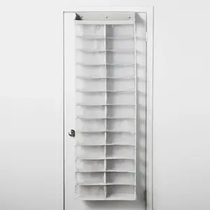 Over The Door 26 Shelf Mesh Shoe Organizer Light Gray  Clear mesh front for visibility and airflow