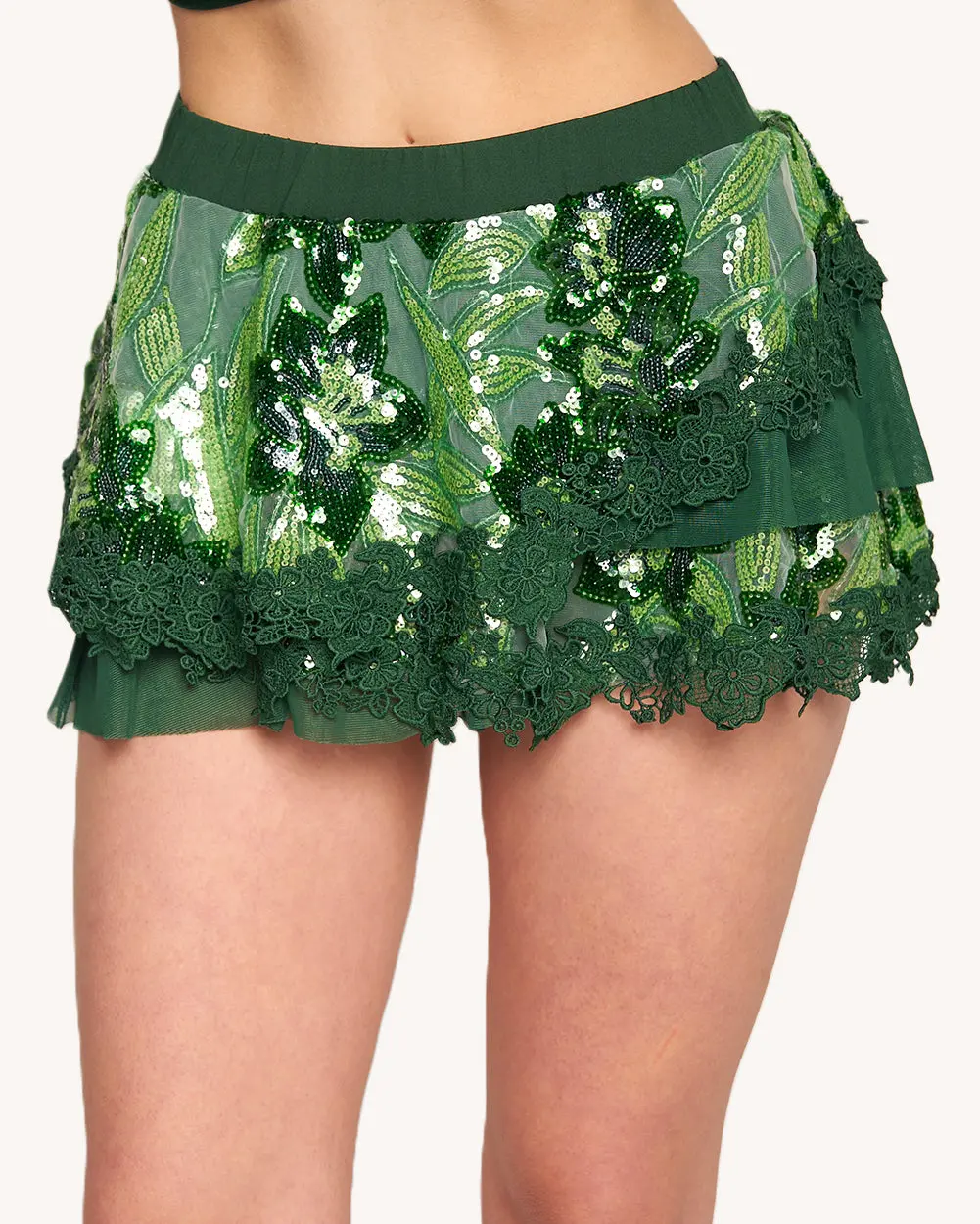 Fairytale Forest Floral Sequin Layered Skirt