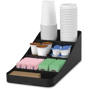 212 MAIN 7-Compartment Coffee Condiment Organizer - Rubber Gripper Base, Black Home Storage Organizer, Room Accessories