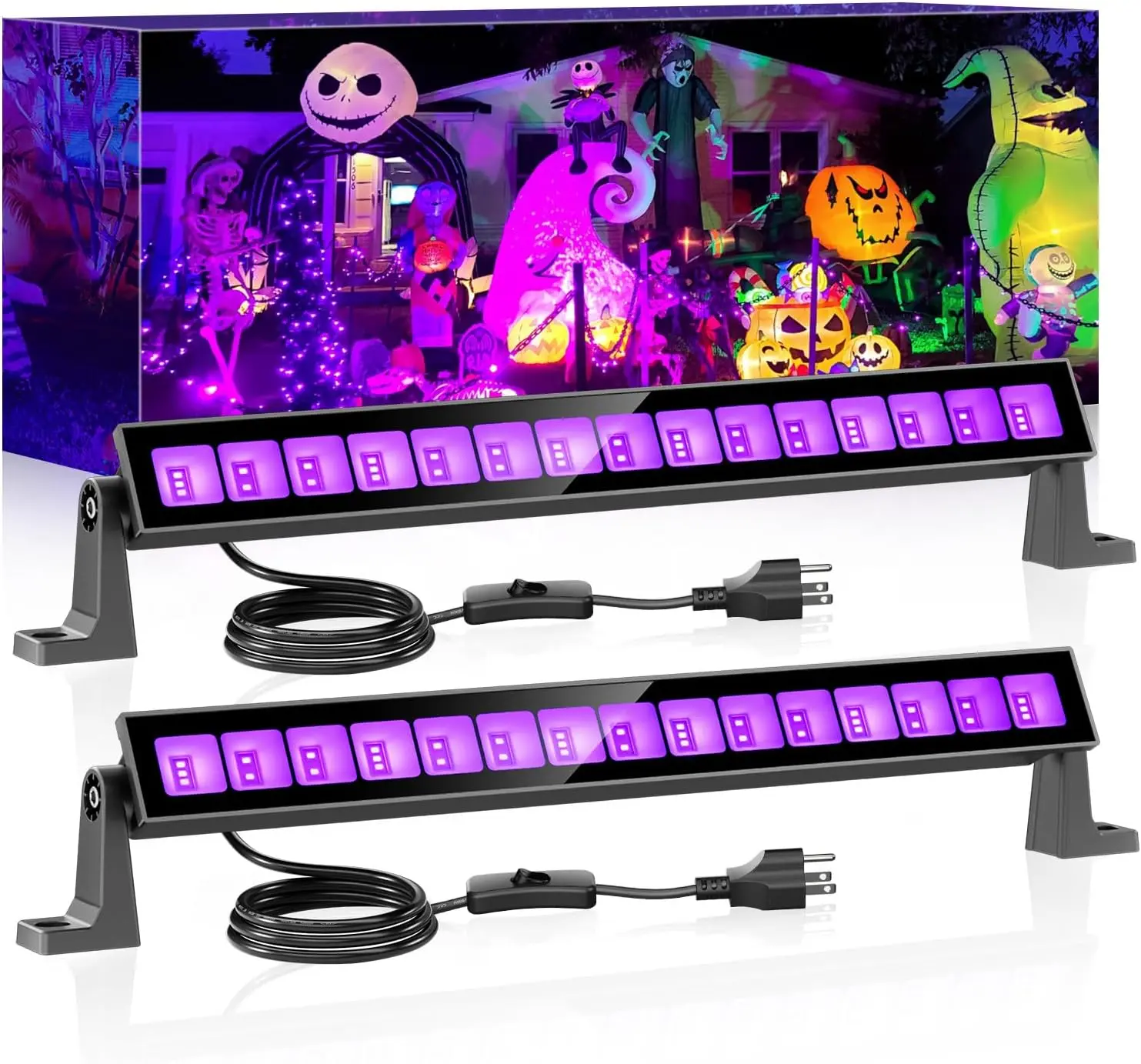 45W LED Black Light Bar,Black Lights for Glow Party, Blacklight with Plug & , Halloween Light for Glow in The Dark Party Supplies,Bedroom, ,Stage Lighting,2 Pack
