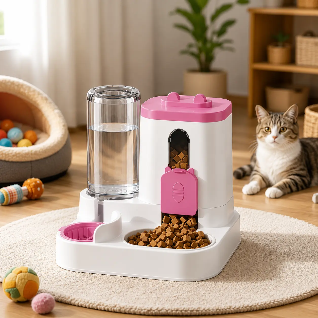 Cat And Dog Automatic 2-in-1 Feeder, Pet Feeder, Non-electric, Space-saving Feeder, High-quality Feeder, Easy to Clean, Sanitary And Convenient, Automatic Distribution, Suitable for Multi-pet Families