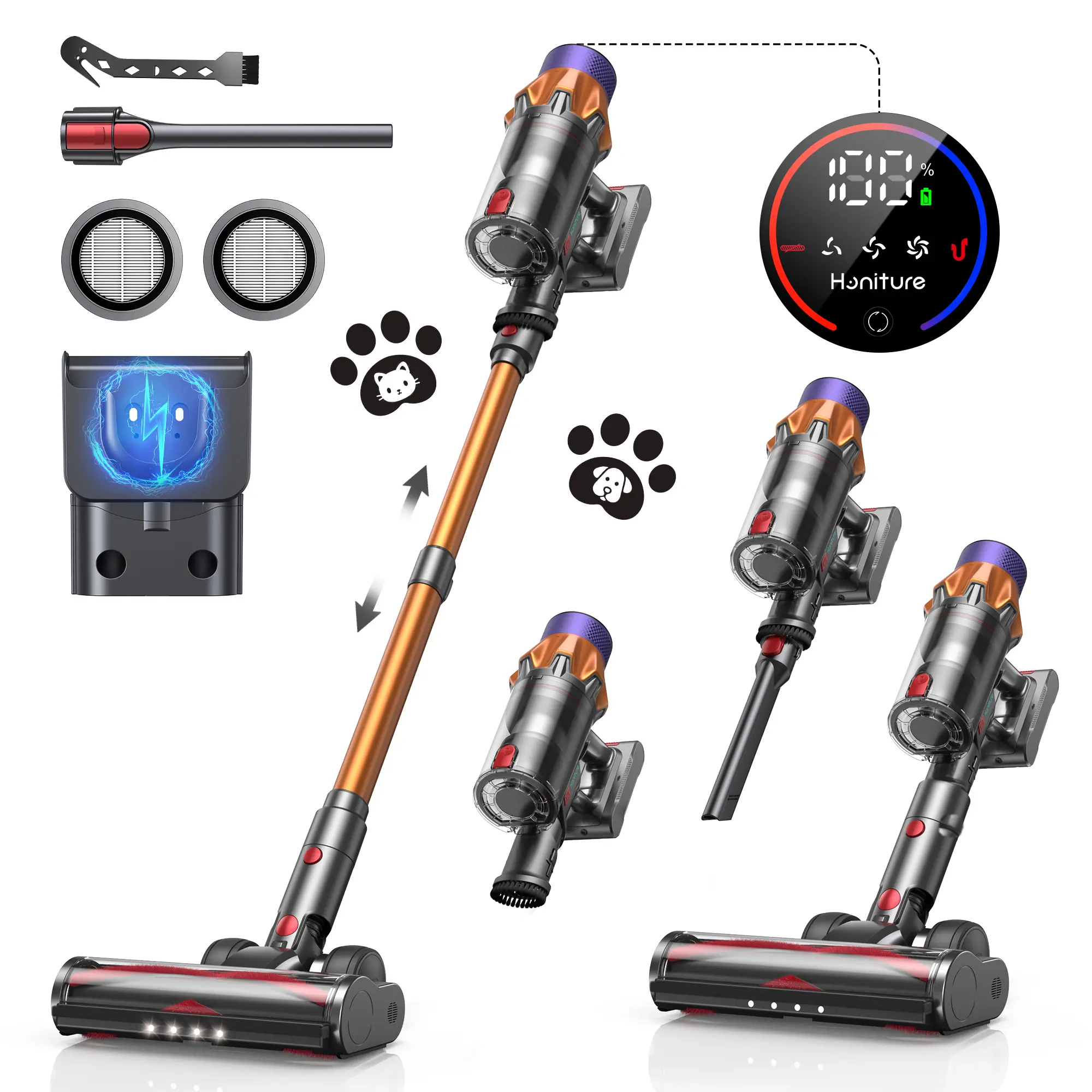 Honiture X7 Multifunctional Cordless Vacuum Cleaner, Powerful Suction, Self-Standing Stick Vacuum, Lightweight with LED Touch Screen, 9-in-1 Vacuum for Pet Hair, Carpets & Hardwood Floors