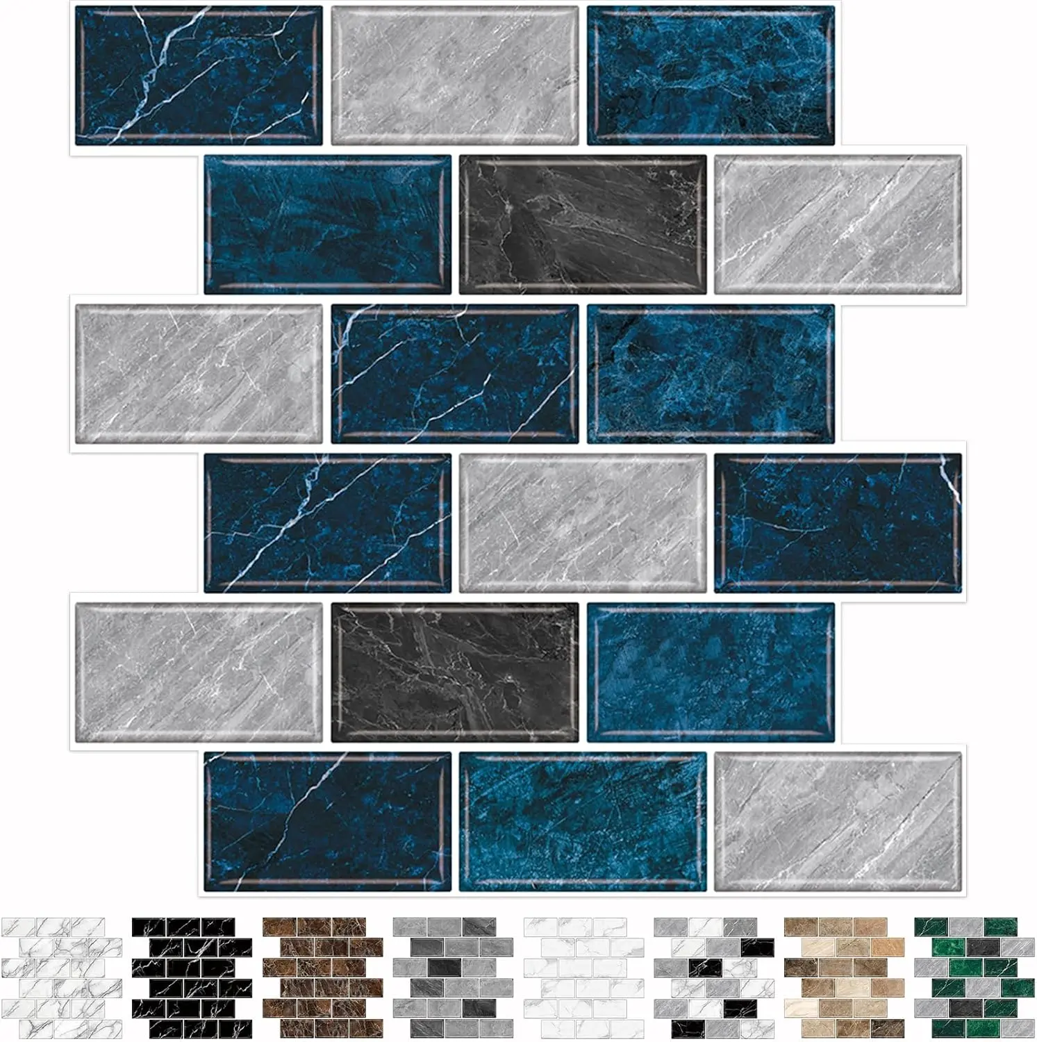 10-Sheet Backsplash Tile for Kitchen Peel and Stick,12"x12" Self Adhesive Wall Tiles Stick on Back Splashes for Bathroom Blue Marble Look