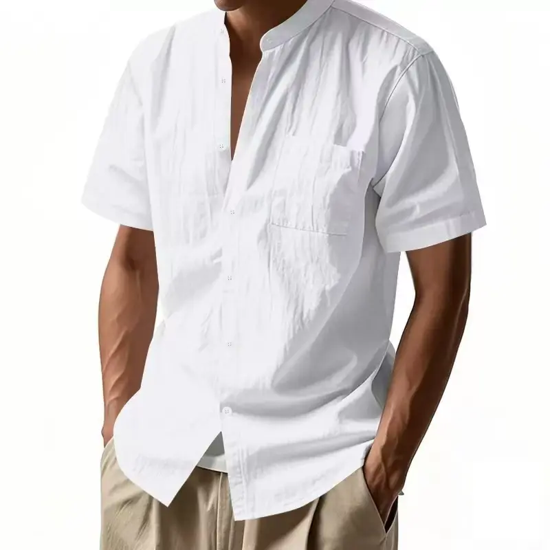 mens linen collarless shirt - TikTok Shop