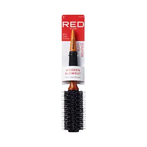 RED BY KISS 100% Boar Bristles Wooden Round Blowout Brush, Detangle Smoothen & Volumize Hair, Blow Dryer Friendly, Anti-Static for Frizz Reduction