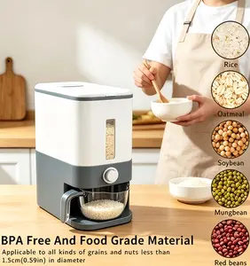 Large rice dispenser holds 22-25 lbs, big storage container for cereals and dry foods, includes a measuring cup, BPA-free, great for kitchen and pantry organization, in grey color