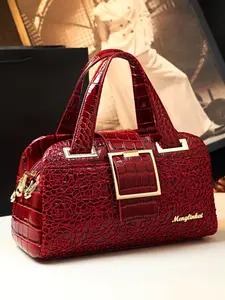 2026 New Bordeaux Boston Bag, Lace Crocodile Texture Embossed Pillow Bag, Luxury Handbag for Women, Crossbody Shoulder Bag, Crossbody Fashion Bag, Stylish Versatile Bag, Cross Body Bags, Elegant Bags