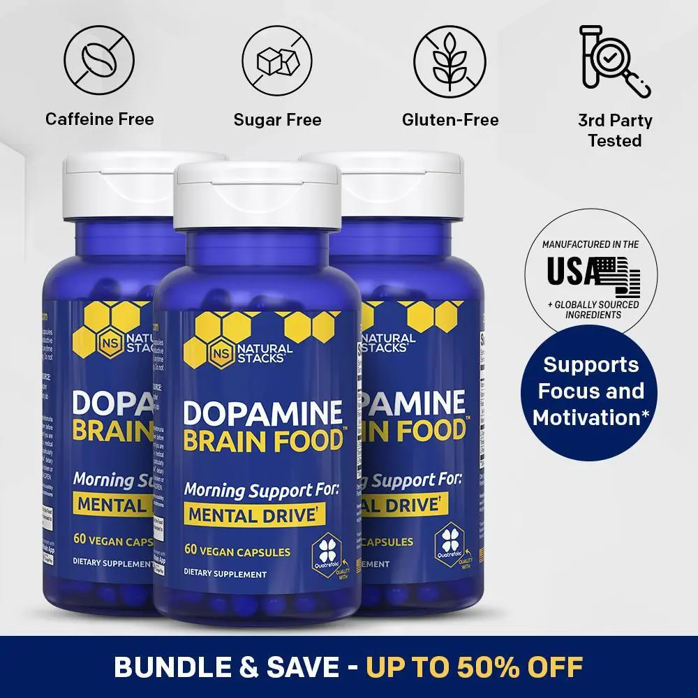 Dopamine Brain Food - 3 Pack Dietary Supplement w/L-Tyrosine - Promotes Mental Drive, Clarity & Focus Dopamine Brain Food - 3 Pack Dietary Supplement w/L-Tyrosine - Promotes Mental Drive, Clarity & Focus