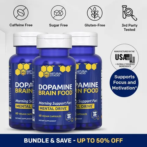 Dopamine Brain Food - 3 Pack Dietary Supplement w/L-Tyrosine - Promotes Mental Drive, Clarity & Focus