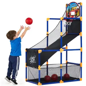 Adjustable Kids Basketball Arcade Set with 4 Balls – Indoor & Outdoor Sports Toy, Ball Return Ramp & Dart Game – Fun Gift for Boys & Girls Ages 3+